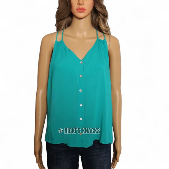 Bjewel Strappy Button Front Racerback Tank Top Turquoise Blue Swing Cami Size M - Picture 2 of 7